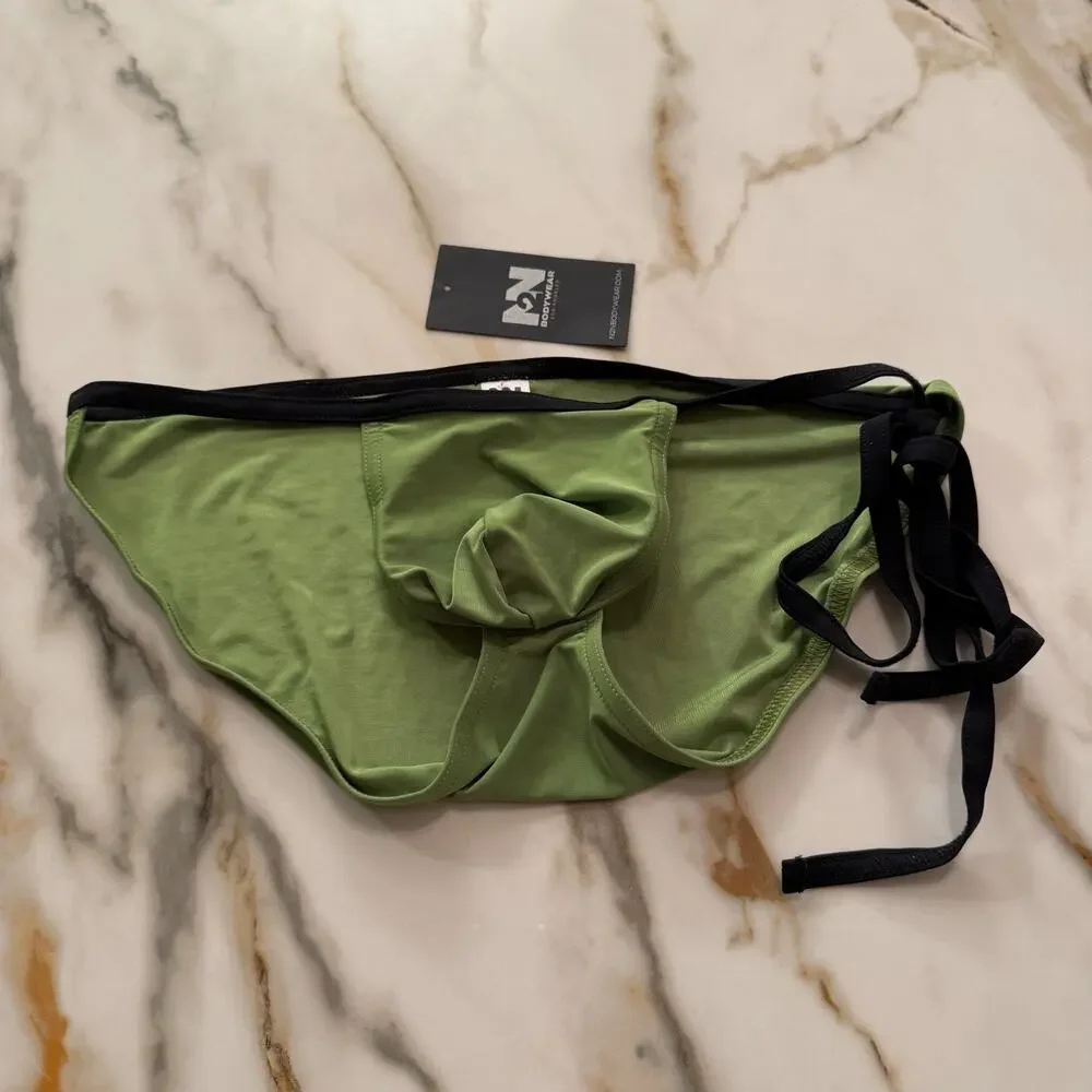 NEW N2N Bodywear Mens Fiji Side Tie Bikini Color Green Size Large
